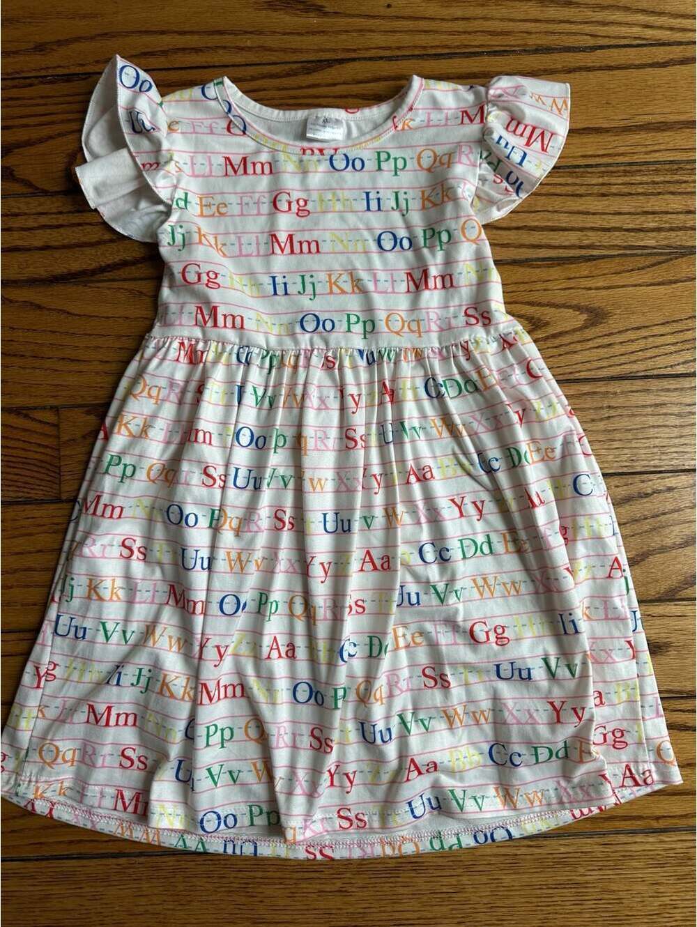 Sparkle In Pink Alphabet Print Flutter Sleeve Dress Girls Size XL